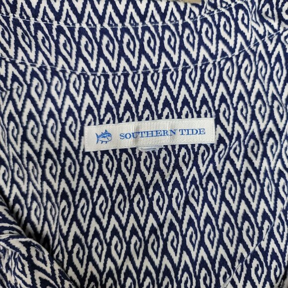 Southern Tide Women's Button-Up Shirt - Blue & White Geometric Print Soft & Bree - Picture 3 of 7